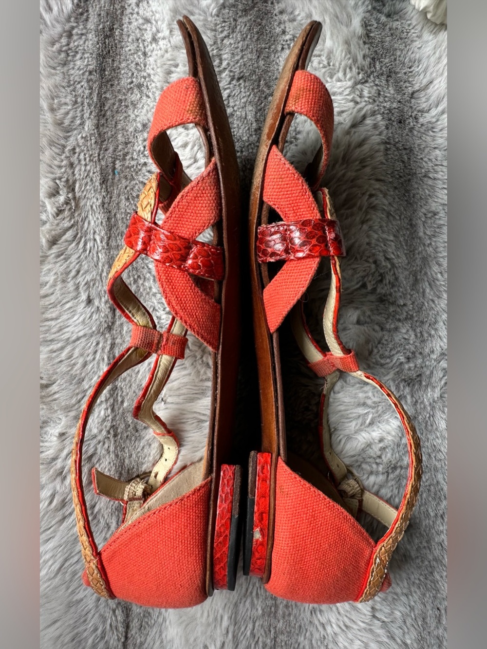 Alexandre Birman Coral Canvas & Python Leather Braided Flat Sandals 6.5 - Picture 3 of 9